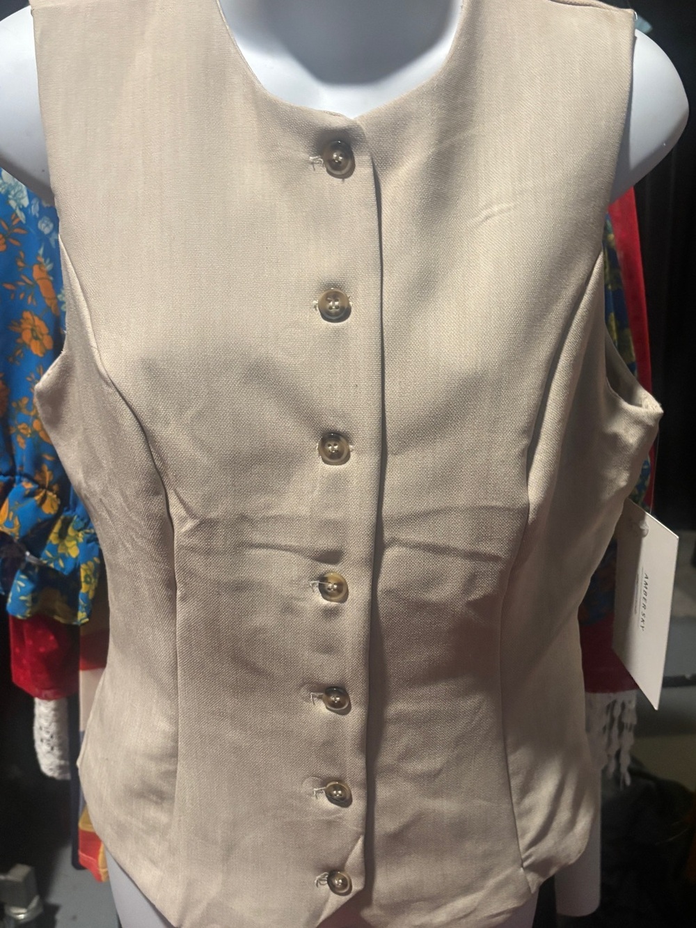 Sleeveless Button-Front Satin Shell Vest - Cream
